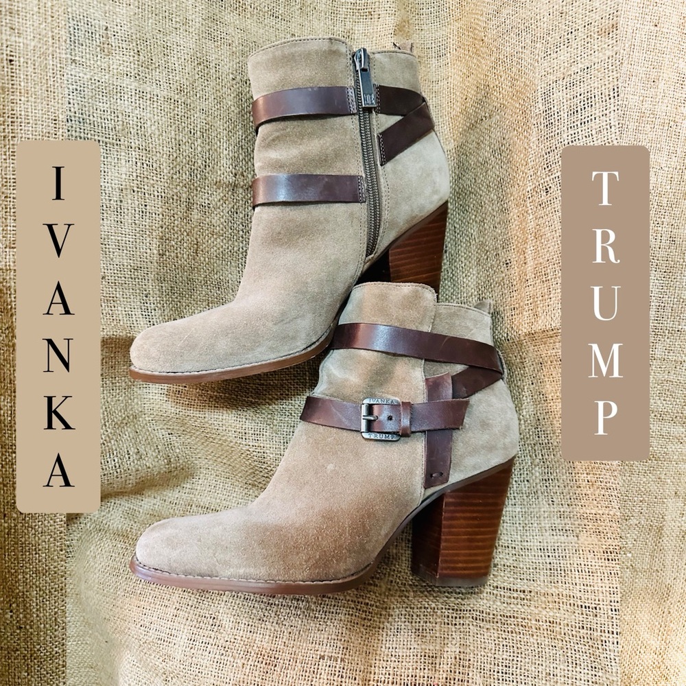 Ivanka Trump Taupe & Brown  🤎 suede leather booties👢 Size 9